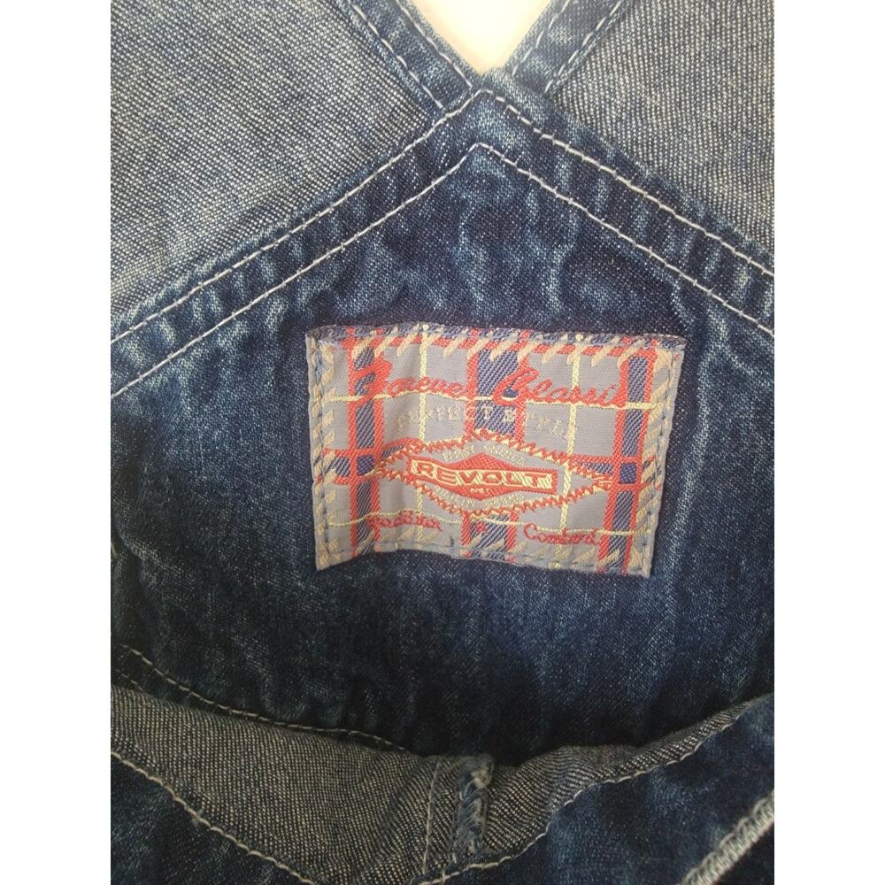 VTG Revolt Denim Bib Overalls Sz 18 Wide Leg Baggy Tuxedo Stripe Retro 90S Y2K - Picture 7 of 12